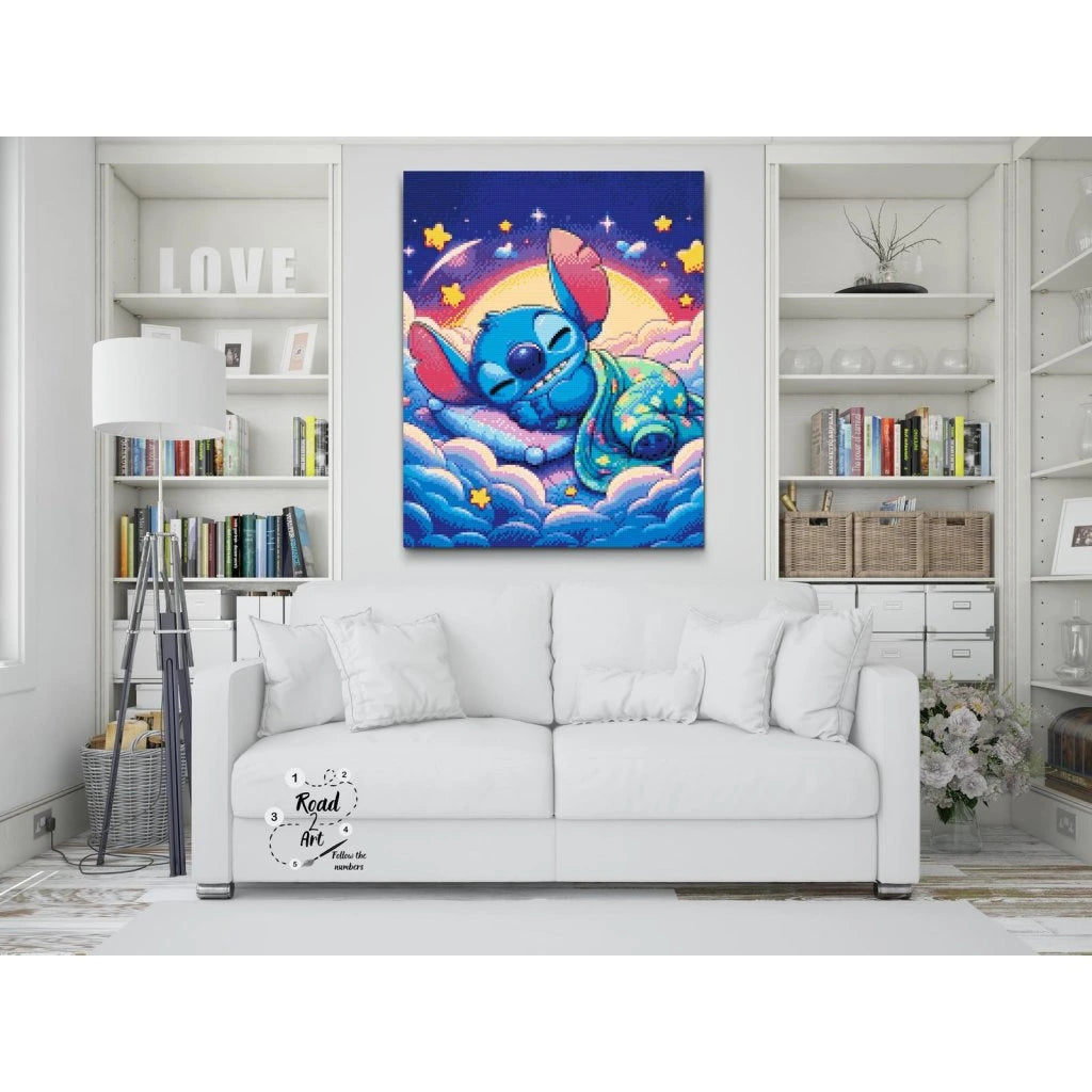 Disney Stitch på moln – glittrigt Diamond Painting för barn