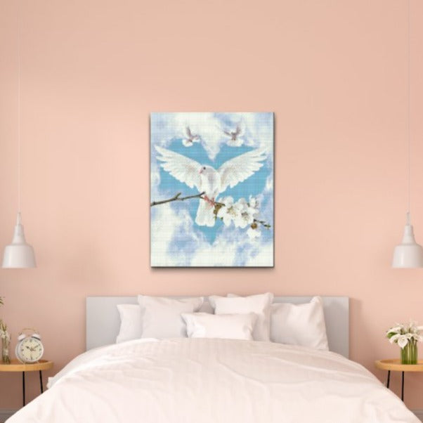 Fridfullt fågelmotiv – vita duvor i Diamond Painting-stil
