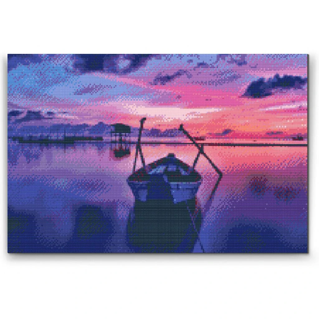 Diamond Painting av båt i solnedgång – romantiskt landskap