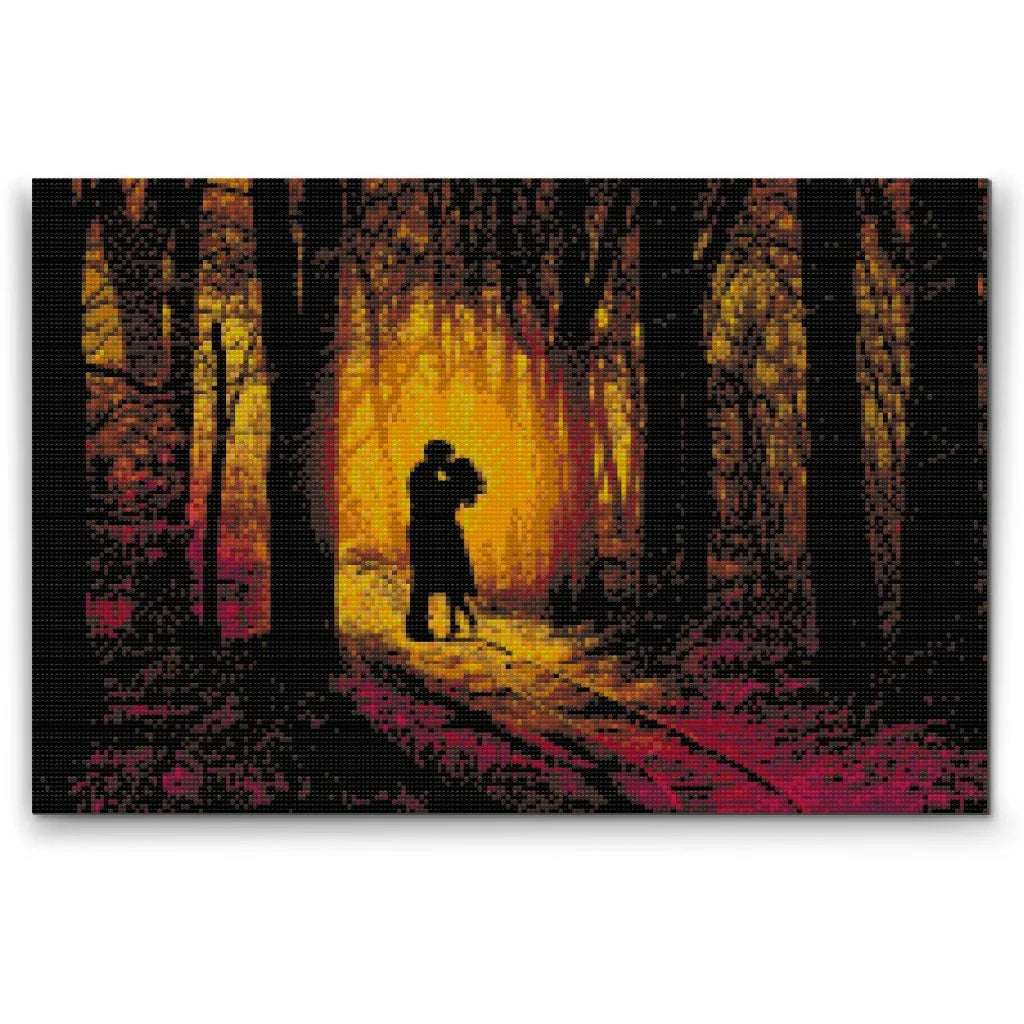 Diamond Painting av älskande par i skogen – romantiskt landskapsmotiv