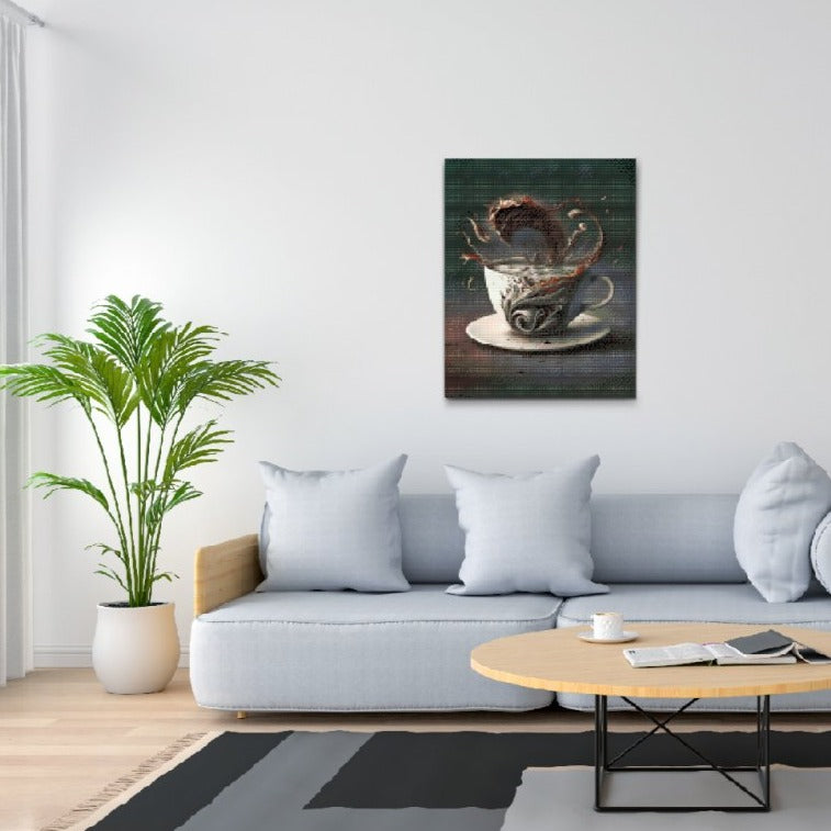 Fantastiskt kaffe- och vågmotiv – Diamond Painting konstverk