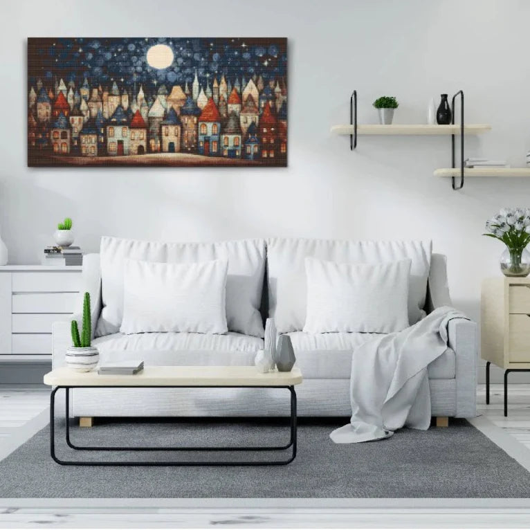 Pittoresk by i diamond painting – charmigt landskap för kreativa stunder