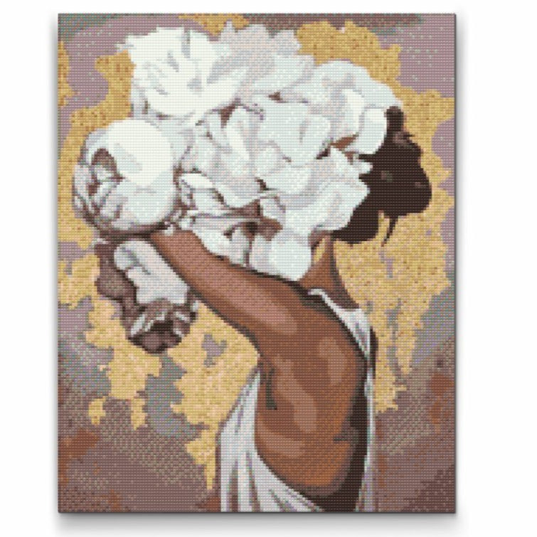 Diamond Painting av flickan med bondrosor – blommigt och romantiskt motiv