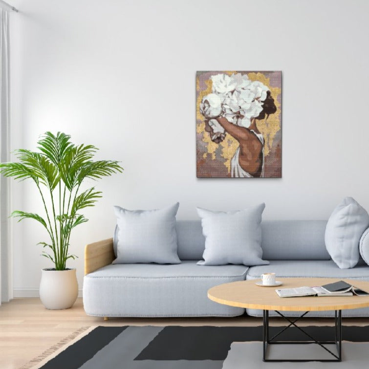 Flicka med blommor – Diamond Painting med lantlig charm