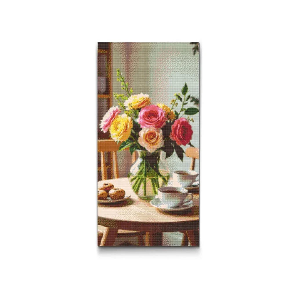 Diamond Painting av rosor i köket – romantiskt blommotiv