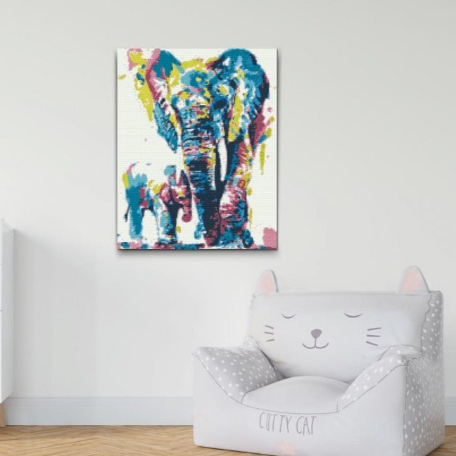 Mammaelefant och elefantbarn – hjärtvärmande Diamond Painting