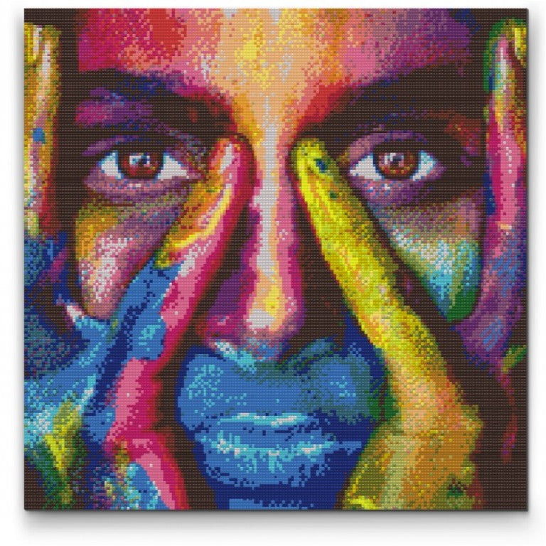 Diamond painting med färgglatt ansikte – abstrakt och uttrycksfull konst