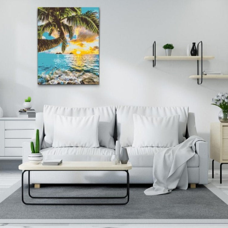 ön med solnedgång – lugnande Diamond Painting