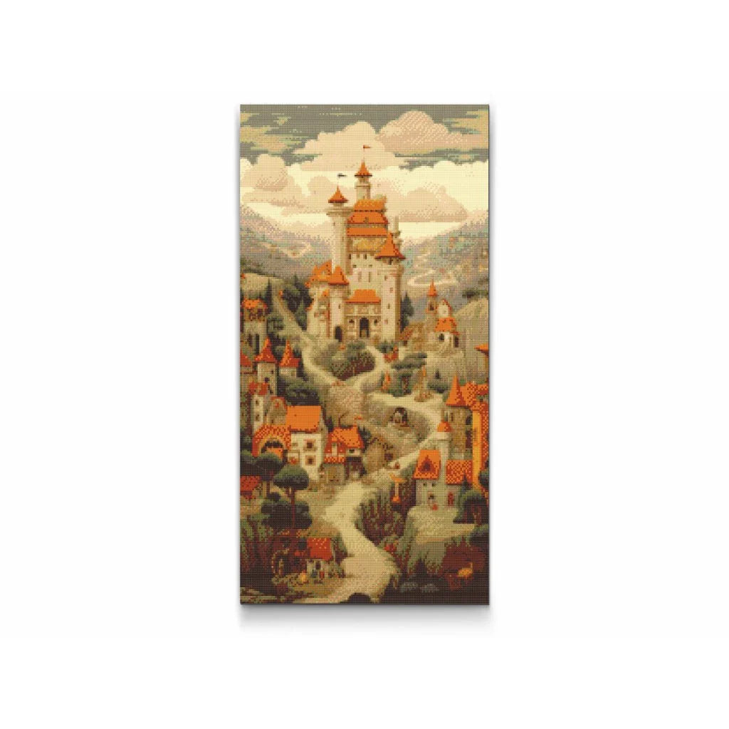 Diamond painting med slott på berget – romantiskt och majestätiskt motiv

