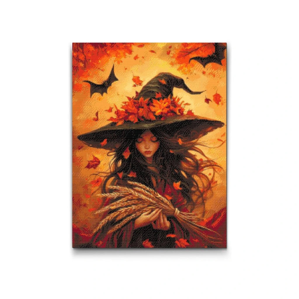 Diamond Painting av hösthäxa med vete – magiskt höstmotiv