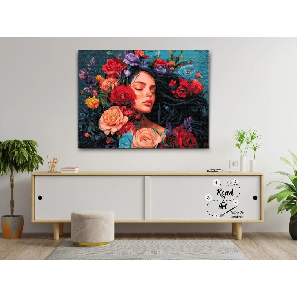 Blommor i håret – konstnärligt Diamond Painting-motiv