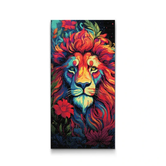 Diamond painting med lejon och blommor – färgstarkt och kraftfullt motiv


