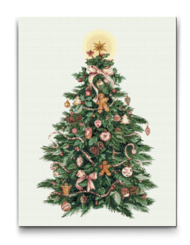 diamond painting av julgran med pepparkakor och julpynt