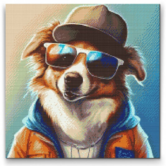 Diamond painting med hund i solglasögon – roligt och trendigt djurmotiv


