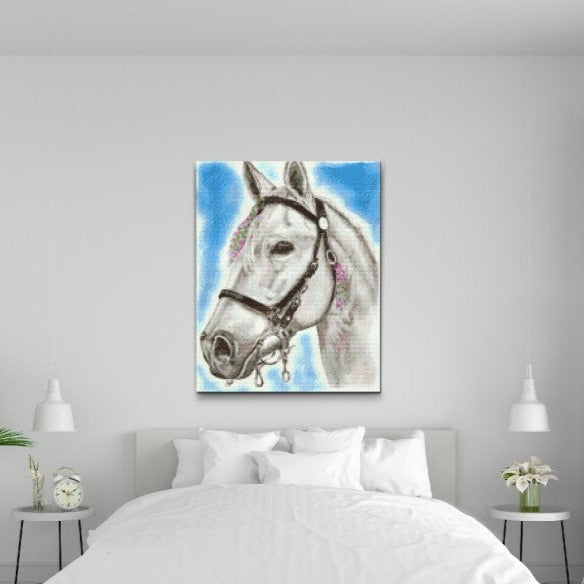 Majestätisk vit häst – Diamond Painting väggkonst