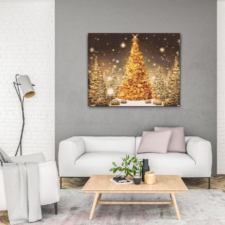 Diamond Painting av julträd – pyntat och gnistrande motiv