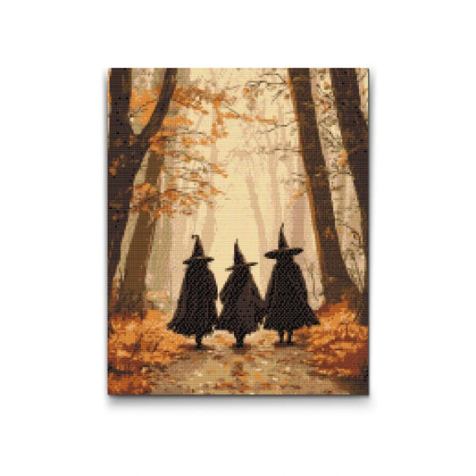 tre häxor i höstskog diamond painting halloween