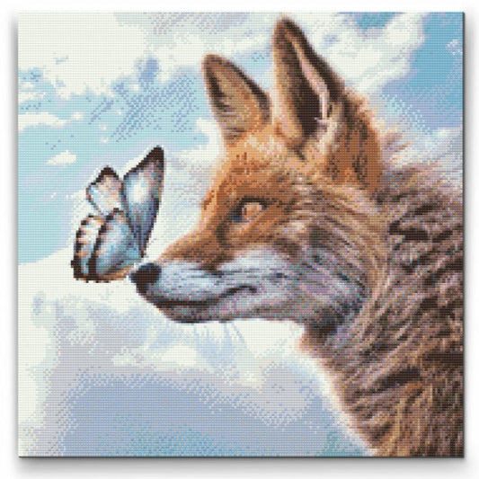 Diamond painting med räv och fjäril – naturnära och söt djurdesign

