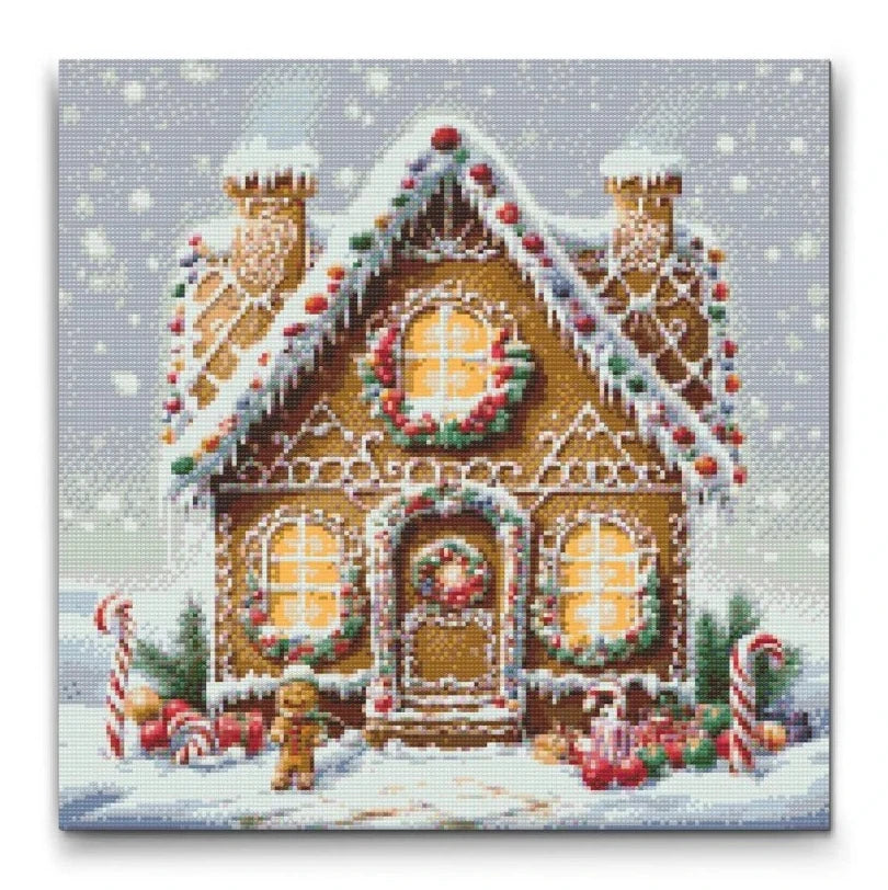 pepparkakshus diamond painting med snö