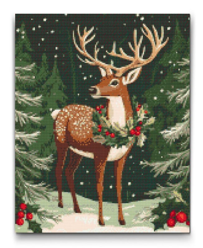 diamond painting med hjort i snötäckt skog