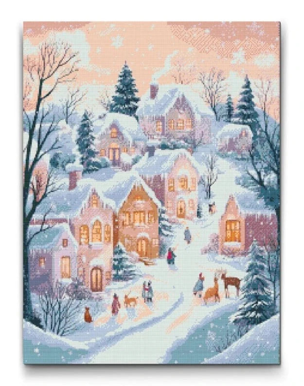 diamond painting med vinterskog och snöklädda träd