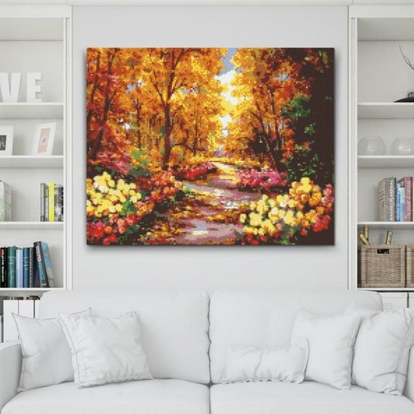 Höstskog i solens sken – vackert naturmotiv i Diamond Painting