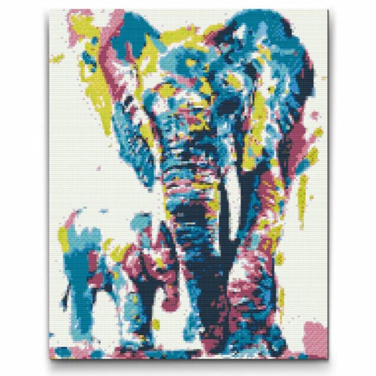 Diamond Painting av elefantmor med unge – kärleksfullt djurmotiv