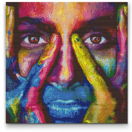 Diamond painting med färgglatt ansikte – abstrakt och uttrycksfull konst

