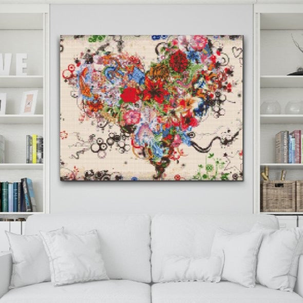 Hjärta i blomsterstil – Diamond Painting med kärlekstema