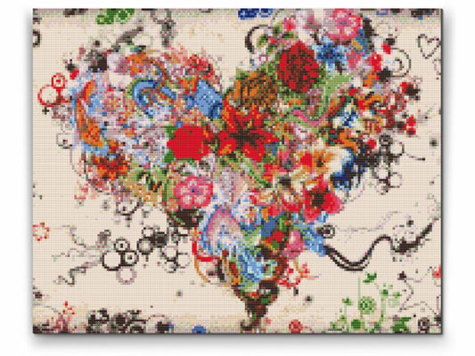 Diamond Painting av hjärta med blommor – romantiskt blomstermotiv