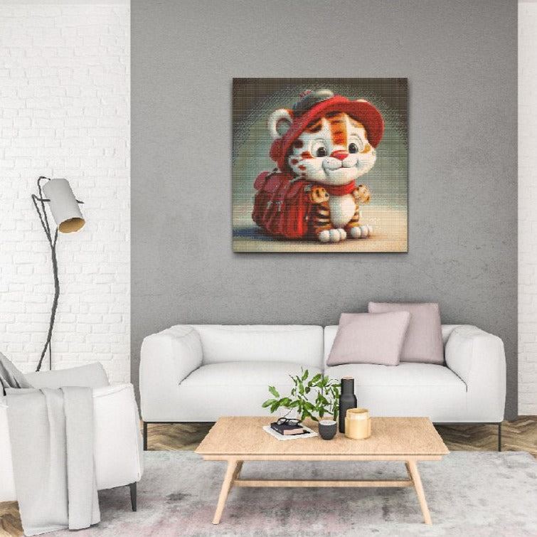 Tigerunge i färgstark diamanttavla – perfekt för barnrum och pysselstund

