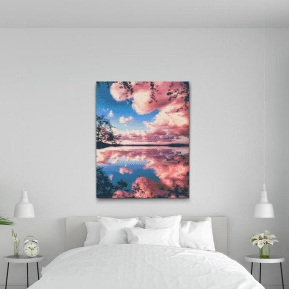 Rosa himmel över landskap – stämningsfull Diamond Painting