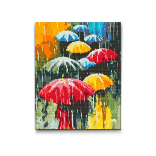 Diamond Painting av paraplyer – färgstarkt regnmotiv